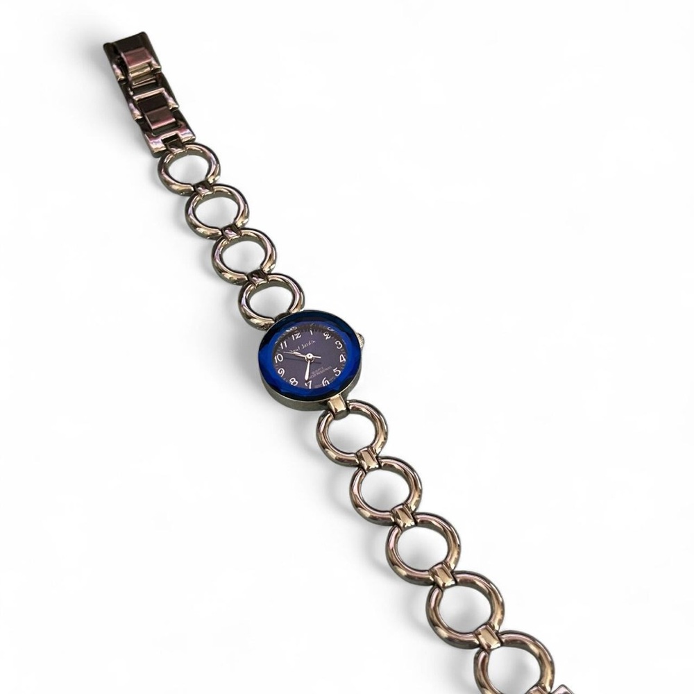 Silver Chain Bracelet Watch with Blue Face adjustable strap and new battery
